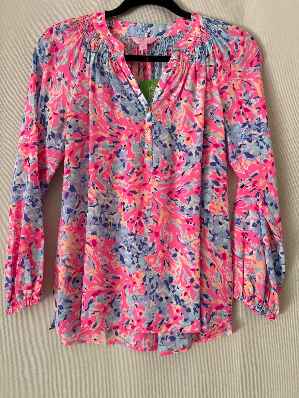 NWT Lilly Pulitzer Elsa Silk Blouse Multi Coco Coral Crab Size XS